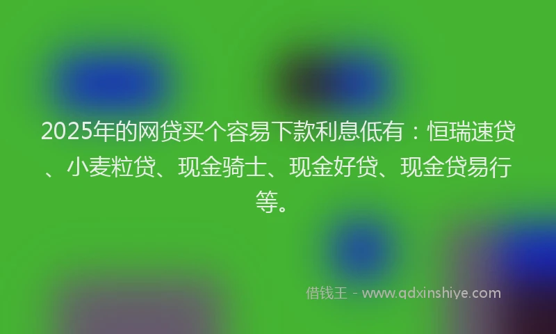 2025年的网贷买个容易下款利息低有：恒瑞速贷、小麦粒贷、现金骑士、现金好贷、现金贷易行等。