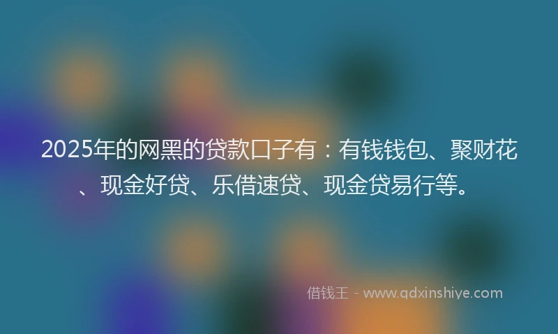 2025年的网黑的贷款口子有：有钱钱包、聚财花、现金好贷、乐借速贷、现金贷易行等。