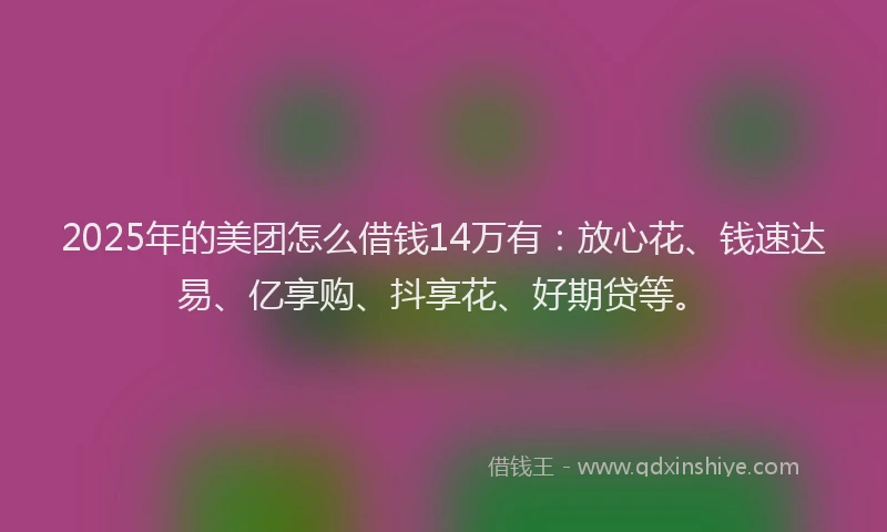 2025年的美团怎么借钱14万有：放心花、钱速达易、亿享购、抖享花、好期贷等。