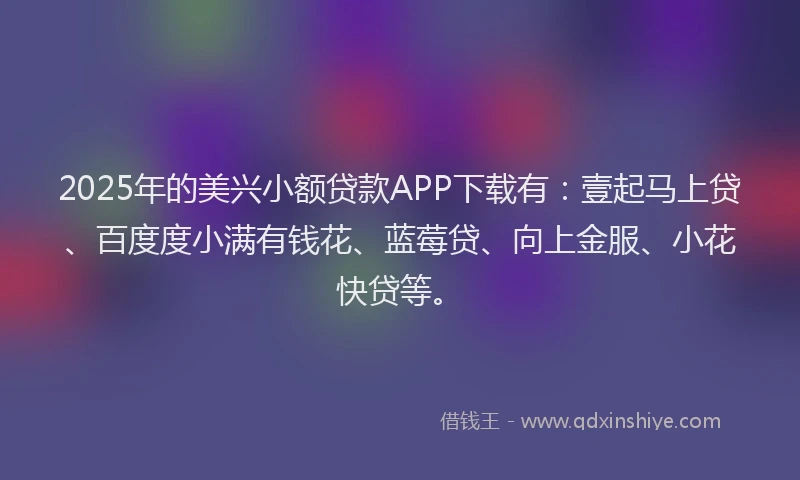 2025年的美兴小额贷款APP下载有：壹起马上贷、百度度小满有钱花、蓝莓贷、向上金服、小花快贷等。