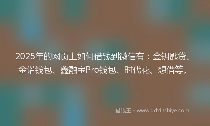 2025年的网页上如何借钱到微信有：金钥匙贷、金诺钱包、鑫融宝Pro钱包、时代花、想借等。