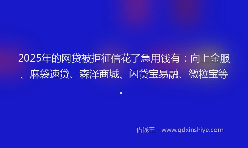 2025年的网贷被拒征信花了急用钱有：向上金服、麻袋速贷、森泽商城、闪贷宝易融、微粒宝等。