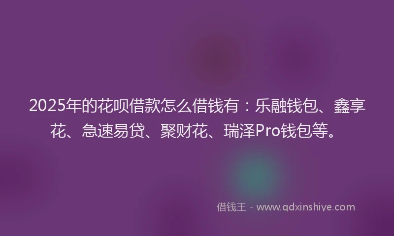 2025年的花呗借款怎么借钱有：乐融钱包、鑫享花、急速易贷、聚财花、瑞泽Pro钱包等。