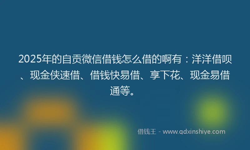 2025年的自贡微信借钱怎么借的啊有：洋洋借呗、现金侠速借、借钱快易借、享下花、现金易借通等。