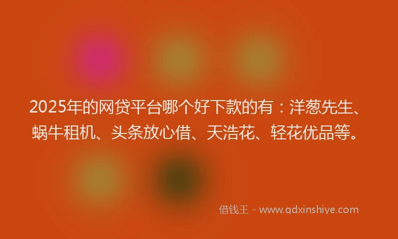 2025年的网贷平台哪个好下款的有：洋葱先生、蜗牛租机、头条放心借、天浩花、轻花优品等。