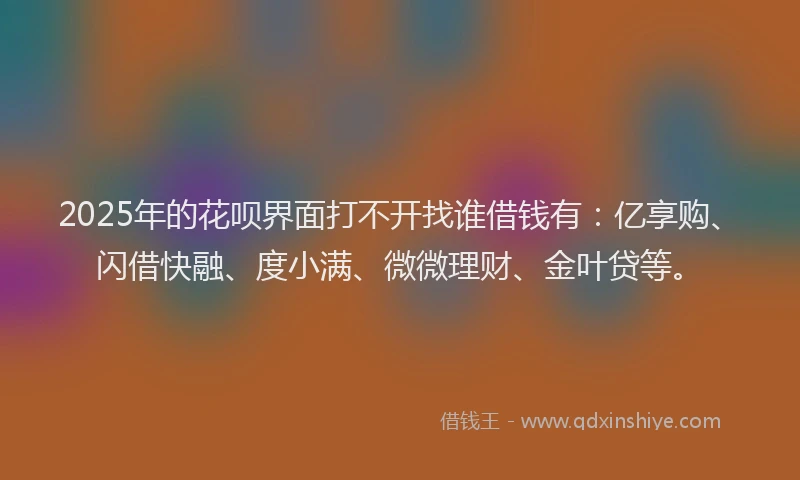 2025年的花呗界面打不开找谁借钱有：亿享购、闪借快融、度小满、微微理财、金叶贷等。