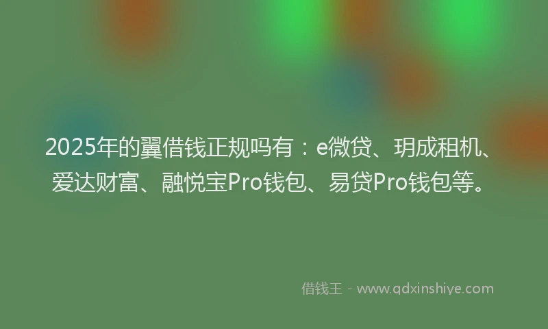 2025年的翼借钱正规吗有：e微贷、玥成租机、爱达财富、融悦宝Pro钱包、易贷Pro钱包等。
