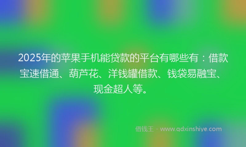 2025年的苹果手机能贷款的平台有哪些有：借款宝速借通、葫芦花、洋钱罐借款、钱袋易融宝、现金超人等。
