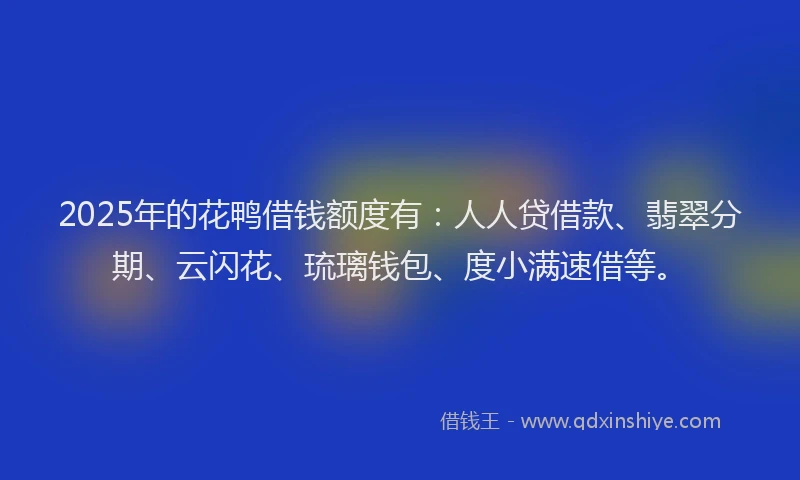 2025年的花鸭借钱额度有：人人贷借款、翡翠分期、云闪花、琉璃钱包、度小满速借等。
