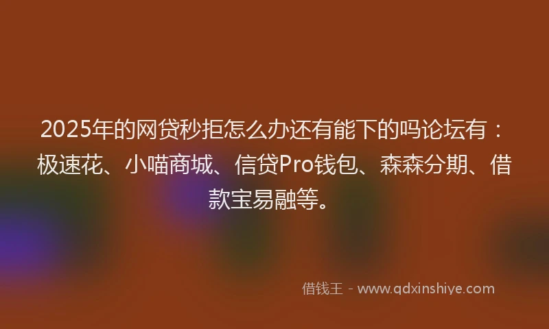 2025年的网贷秒拒怎么办还有能下的吗论坛有：极速花、小喵商城、信贷Pro钱包、森森分期、借款宝易融等。