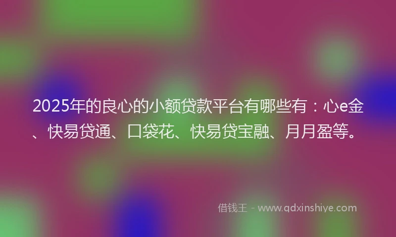 2025年的良心的小额贷款平台有哪些有：心e金、快易贷通、口袋花、快易贷宝融、月月盈等。