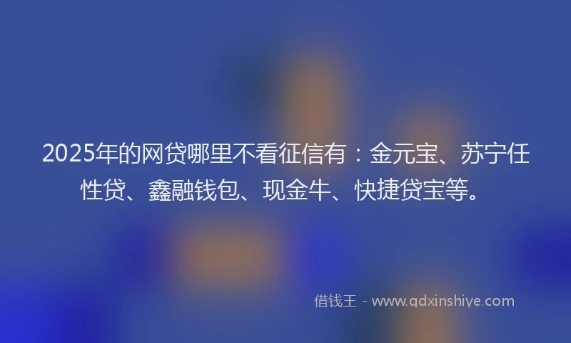 2025年的网贷哪里不看征信有：金元宝、苏宁任性贷、鑫融钱包、现金牛、快捷贷宝等。