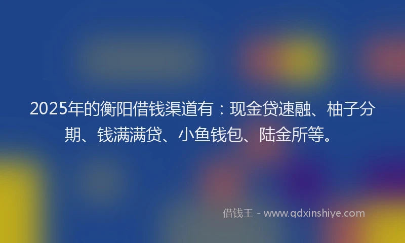2025年的衡阳借钱渠道有：现金贷速融、柚子分期、钱满满贷、小鱼钱包、陆金所等。