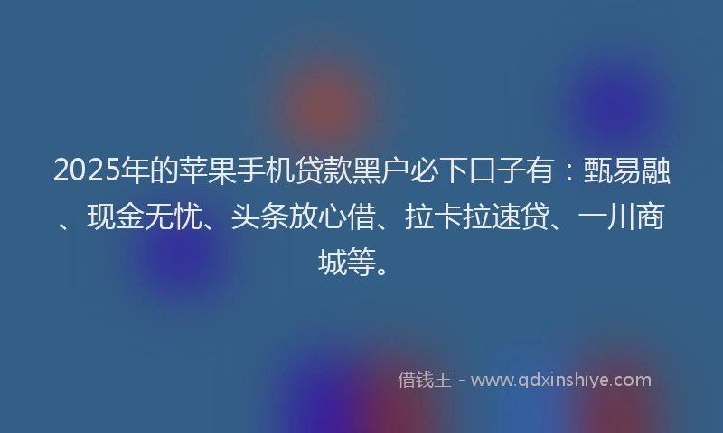 2025年的苹果手机贷款黑户必下口子有：甄易融、现金无忧、头条放心借、拉卡拉速贷、一川商城等。