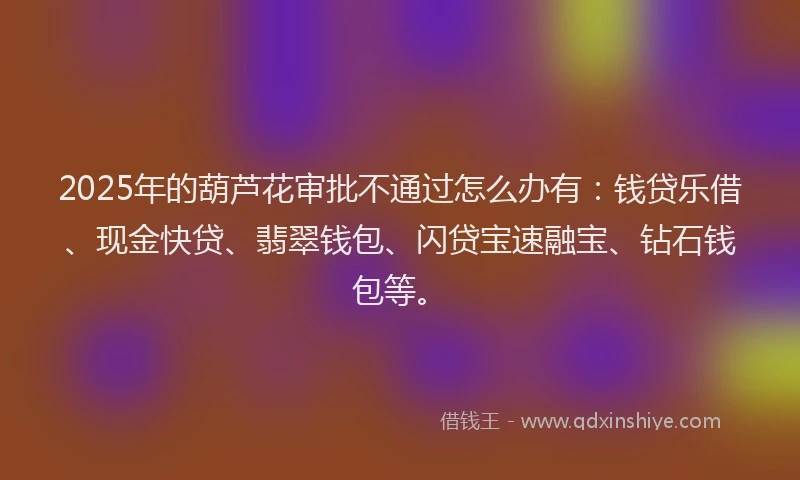 2025年的葫芦花审批不通过怎么办有：钱贷乐借、现金快贷、翡翠钱包、闪贷宝速融宝、钻石钱包等。
