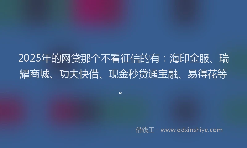2025年的网贷那个不看征信的有：海印金服、瑞耀商城、功夫快借、现金秒贷通宝融、易得花等。