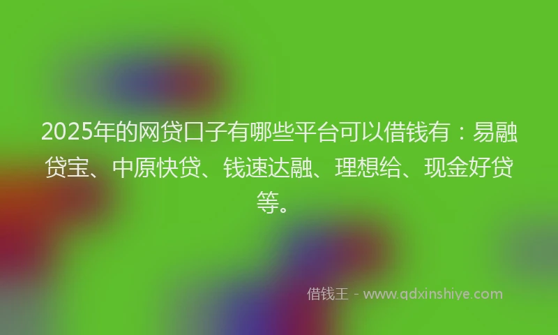 2025年的网贷口子有哪些平台可以借钱有：易融贷宝、中原快贷、钱速达融、理想给、现金好贷等。