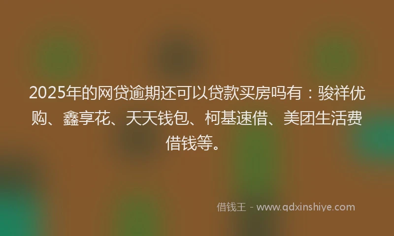 2025年的网贷逾期还可以贷款买房吗有：骏祥优购、鑫享花、天天钱包、柯基速借、美团生活费借钱等。