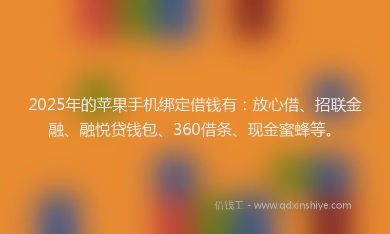 2025年的苹果手机绑定借钱有：放心借、招联金融、融悦贷钱包、360借条、现金蜜蜂等。