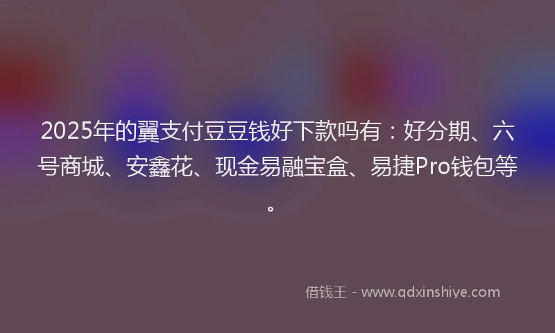 2025年的翼支付豆豆钱好下款吗有：好分期、六号商城、安鑫花、现金易融宝盒、易捷Pro钱包等。