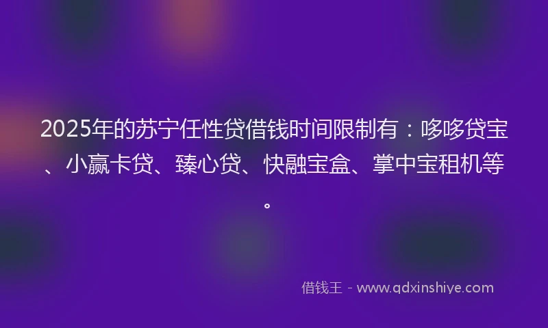 2025年的苏宁任性贷借钱时间限制有：哆哆贷宝、小赢卡贷、臻心贷、快融宝盒、掌中宝租机等。