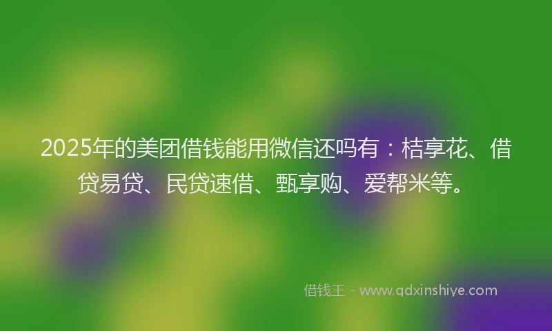 2025年的美团借钱能用微信还吗有：桔享花、借贷易贷、民贷速借、甄享购、爱帮米等。
