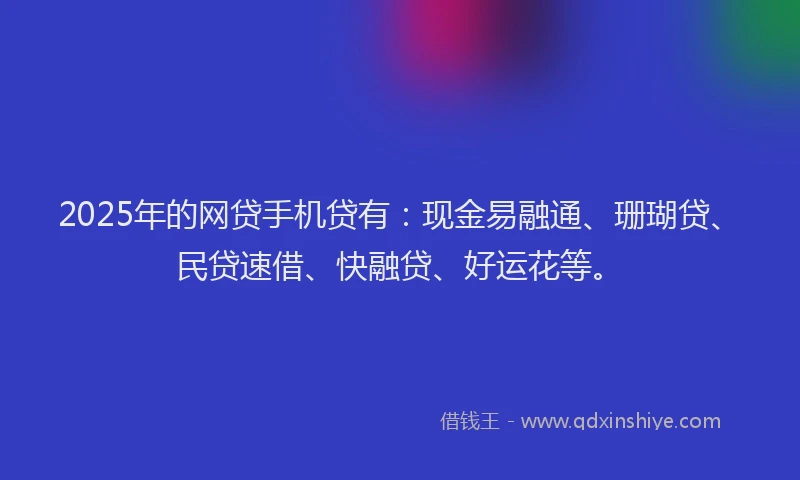 2025年的网贷手机贷有：现金易融通、珊瑚贷、民贷速借、快融贷、好运花等。