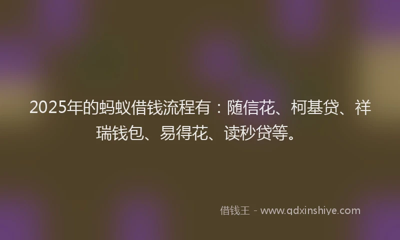 2025年的蚂蚁借钱流程有：随信花、柯基贷、祥瑞钱包、易得花、读秒贷等。