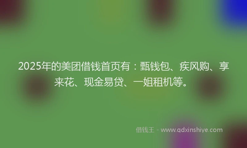 2025年的美团借钱首页有：甄钱包、疾风购、享来花、现金易贷、一姐租机等。