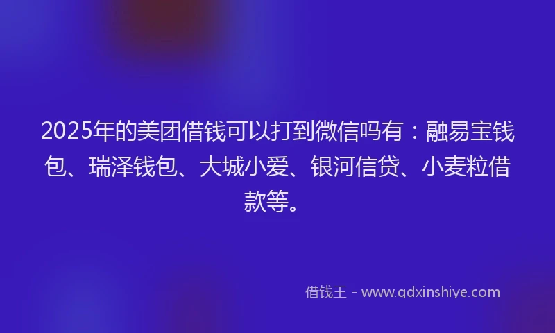2025年的美团借钱可以打到微信吗有：融易宝钱包、瑞泽钱包、大城小爱、银河信贷、小麦粒借款等。