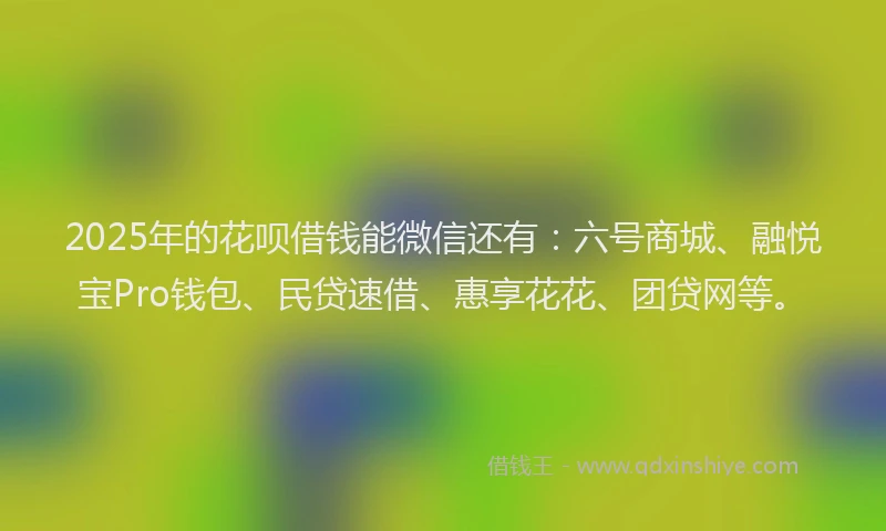 2025年的花呗借钱能微信还有：六号商城、融悦宝Pro钱包、民贷速借、惠享花花、团贷网等。