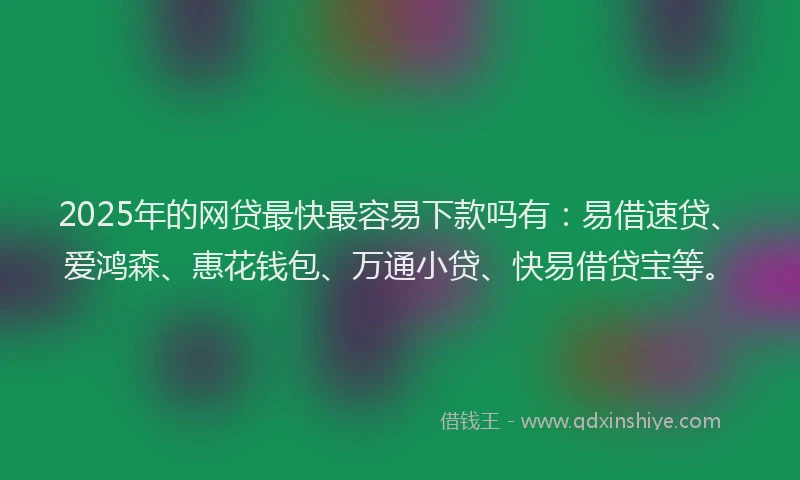 2025年的网贷最快最容易下款吗有：易借速贷、爱鸿森、惠花钱包、万通小贷、快易借贷宝等。