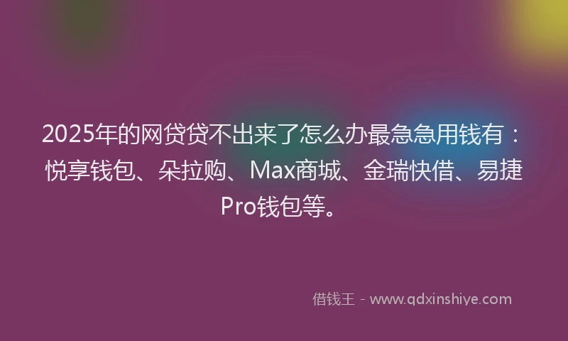 2025年的网贷贷不出来了怎么办最急急用钱有：悦享钱包、朵拉购、Max商城、金瑞快借、易捷Pro钱包等。