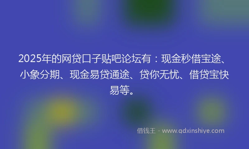 2025年的网贷口子贴吧论坛有：现金秒借宝途、小象分期、现金易贷通途、贷你无忧、借贷宝快易等。