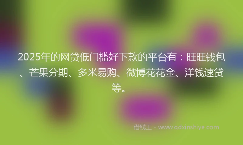 2025年的网贷低门槛好下款的平台有：旺旺钱包、芒果分期、多米易购、微博花花金、洋钱速贷等。