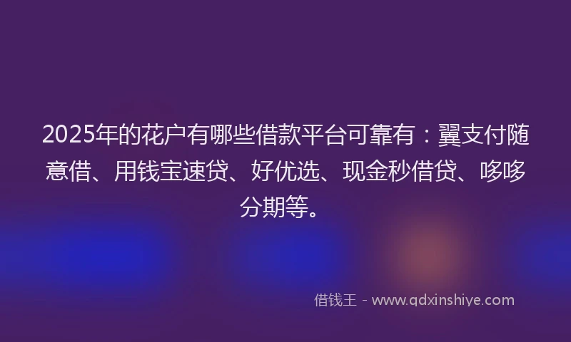2025年的花户有哪些借款平台可靠有：翼支付随意借、用钱宝速贷、好优选、现金秒借贷、哆哆分期等。