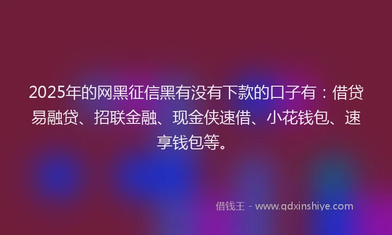 2025年的网黑征信黑有没有下款的口子有：借贷易融贷、招联金融、现金侠速借、小花钱包、速享钱包等。