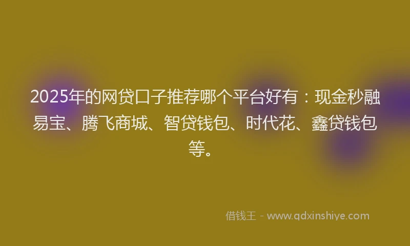 2025年的网贷口子推荐哪个平台好有：现金秒融易宝、腾飞商城、智贷钱包、时代花、鑫贷钱包等。
