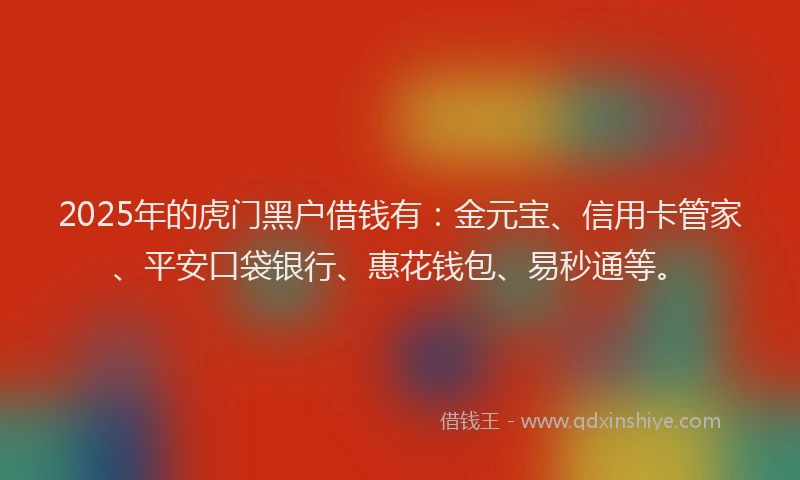 2025年的虎门黑户借钱有：金元宝、信用卡管家、平安口袋银行、惠花钱包、易秒通等。