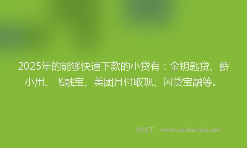 2025年的能够快速下款的小贷有：金钥匙贷、薪小用、飞融宝、美团月付取现、闪贷宝融等。
