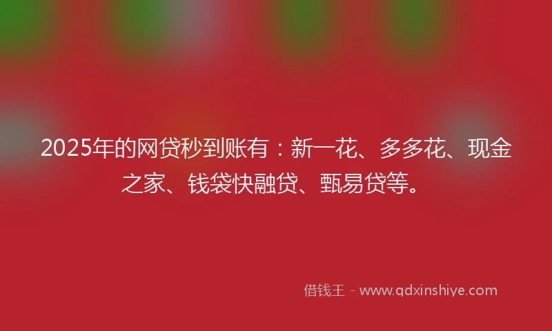 2025年的网贷秒到账有：新一花、多多花、现金之家、钱袋快融贷、甄易贷等。