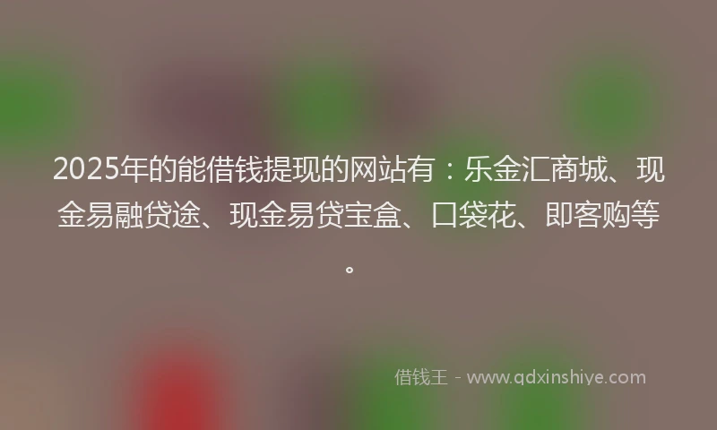 2025年的能借钱提现的网站有：乐金汇商城、现金易融贷途、现金易贷宝盒、口袋花、即客购等。