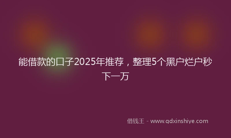 能借款的口子2025年推荐，整理5个黑户烂户秒下一万