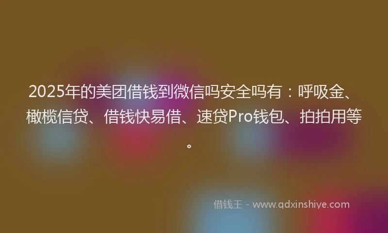 2025年的美团借钱到微信吗安全吗有：呼吸金、橄榄信贷、借钱快易借、速贷Pro钱包、拍拍用等。
