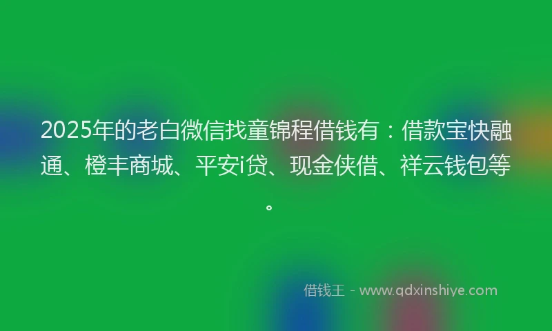 2025年的老白微信找童锦程借钱有：借款宝快融通、橙丰商城、平安i贷、现金侠借、祥云钱包等。