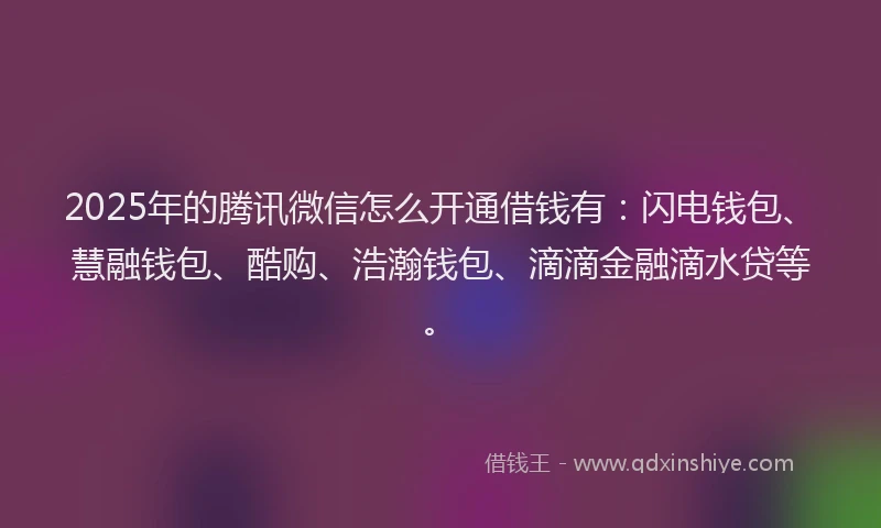 2025年的腾讯微信怎么开通借钱有：闪电钱包、慧融钱包、酷购、浩瀚钱包、滴滴金融滴水贷等。