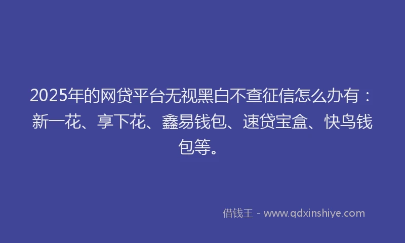 2025年的网贷平台无视黑白不查征信怎么办有：新一花、享下花、鑫易钱包、速贷宝盒、快鸟钱包等。