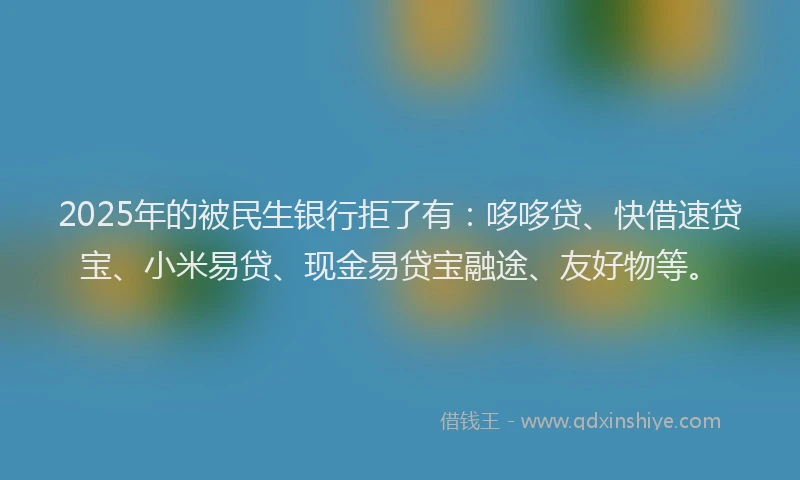 2025年的被民生银行拒了有：哆哆贷、快借速贷宝、小米易贷、现金易贷宝融途、友好物等。