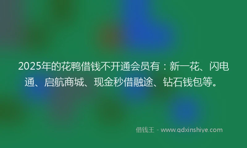 2025年的花鸭借钱不开通会员有：新一花、闪电通、启航商城、现金秒借融途、钻石钱包等。