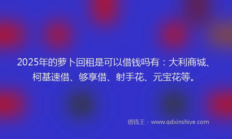 2025年的萝卜回租是可以借钱吗有：大利商城、柯基速借、够享借、射手花、元宝花等。